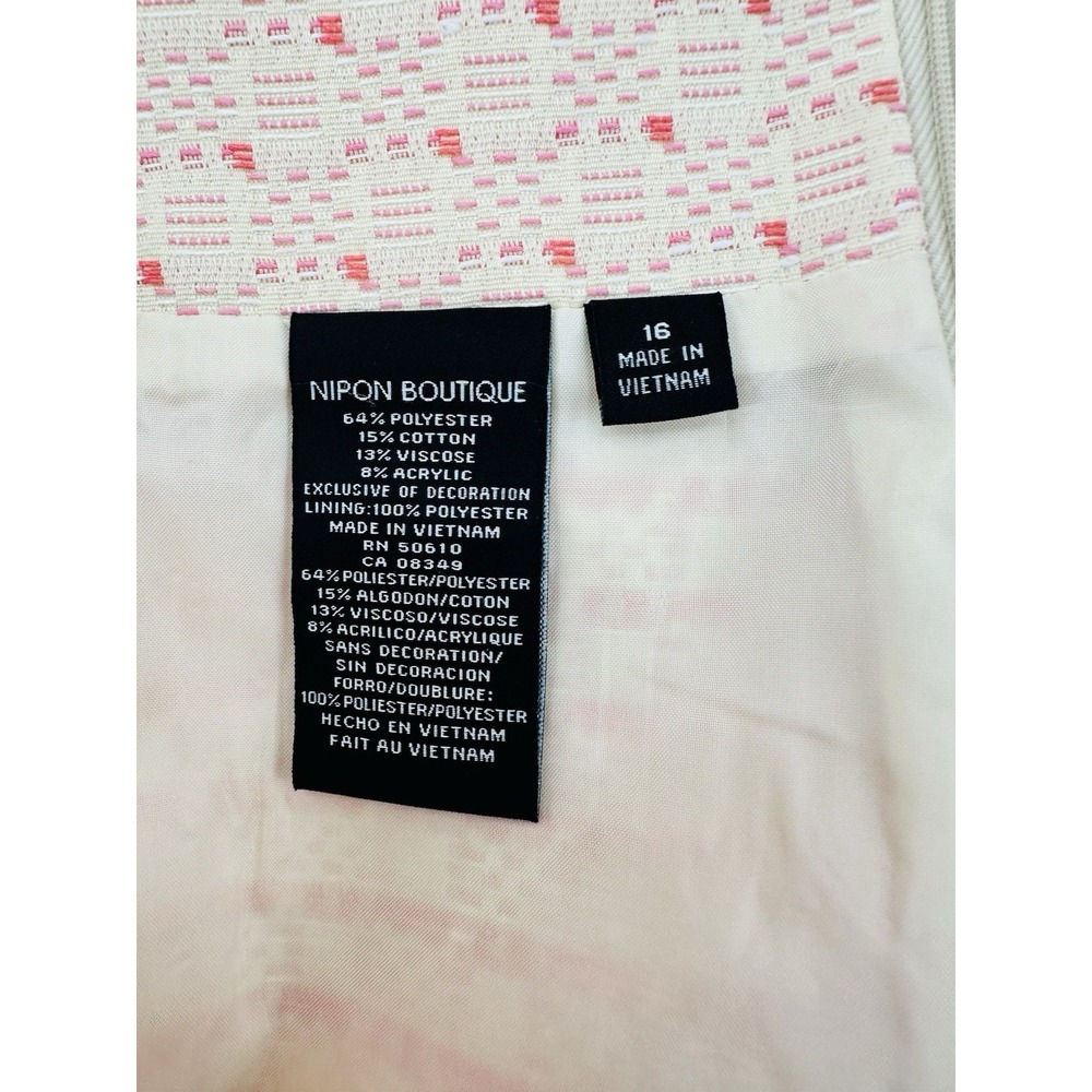 Nipon Boutique Skirt Suit 2-PC Set Cream Pink Tweed Sz 16 Career Office FF28 - Picture 15 of 16